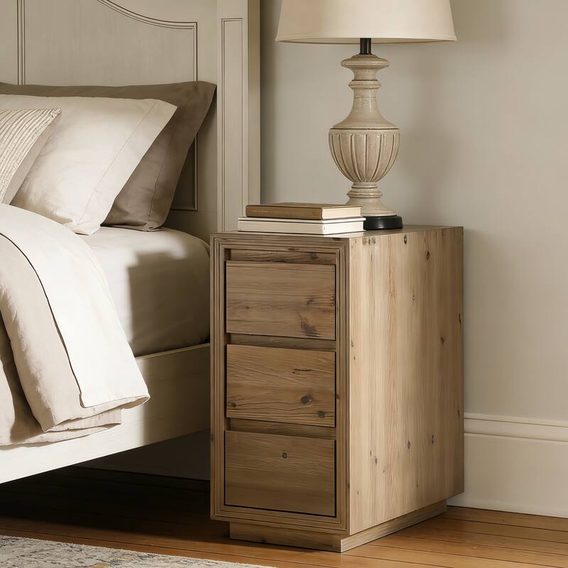 Rustic 3-Drawer Solid Wood Nightstand, Fully Assembled, 23.62"H - Brown 1 Pack - 3-drawer