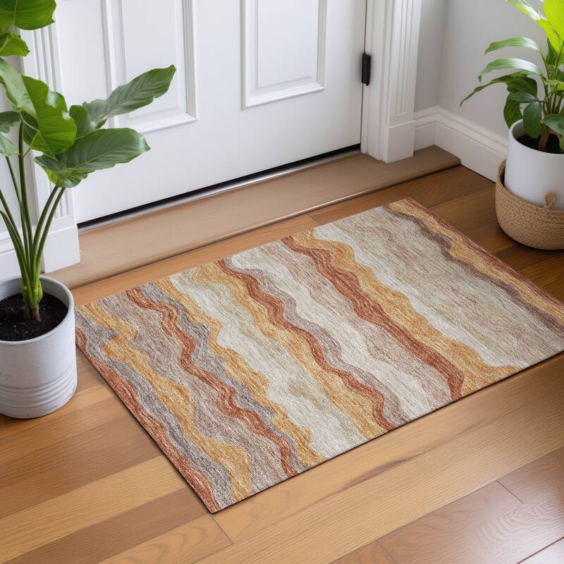 Machine Washable Indoor/ Outdoor Ombre Stripes Chantille Rug