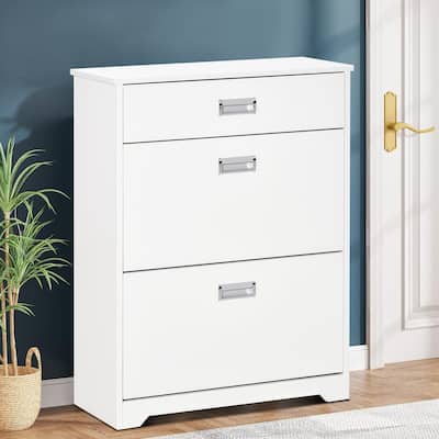 Modern Minimalist 3-Drawer Shoe Storage Cabinet, White
