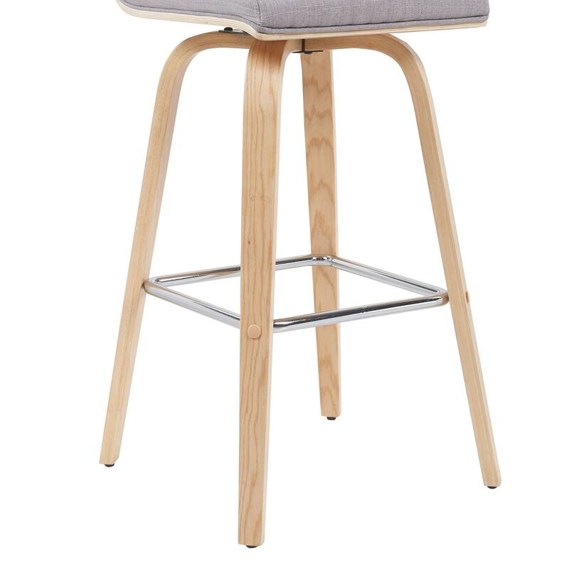 Skara Swivel Bar Stool, Upholstered Bar Height Chair with Bentwood Frame