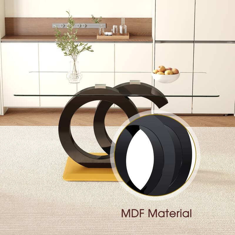 Luxury 7-Piece Dining Table Set 63-Inch Rectangular Glass Table with 6 Faux Leather Chairs Modern Kitchen Dining Table Set for 6