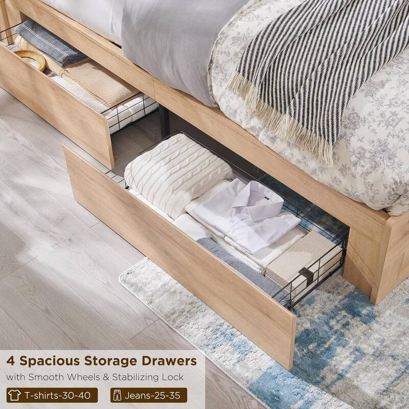 Modern King Size Bed Frame, 52" Tall Arched Recessed Headboard