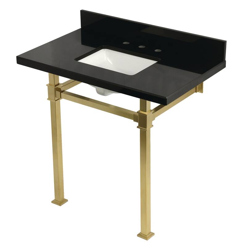 Kingston Brass KVPK36KSQ Monarch 36" Rectangular Granite, Stainless - Black Granite / Brushed Brass