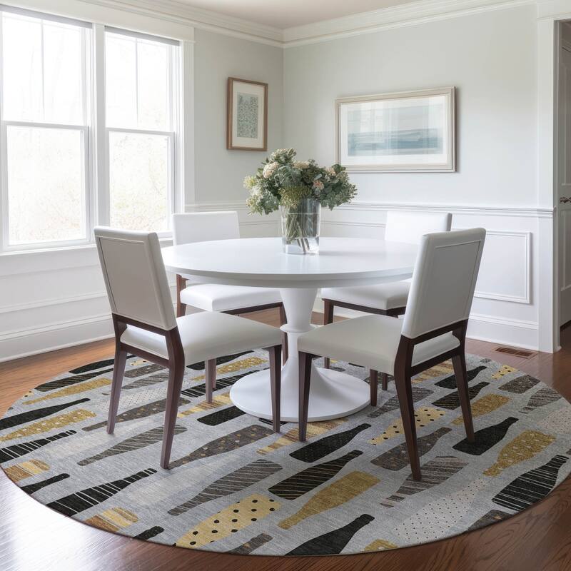 Premium Washable Super Soft Champagne Celebration Mayfield Rug - Grey - 8' x 8' - Round