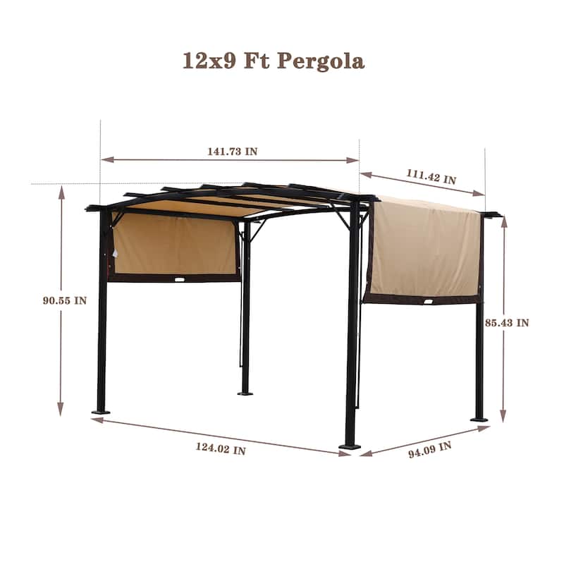 12 x 9 Ft Outdoor Pergola Patio Gazebo, Retractable Shade Canopy, Sunshelter Pergola for Gardens, Terraces
