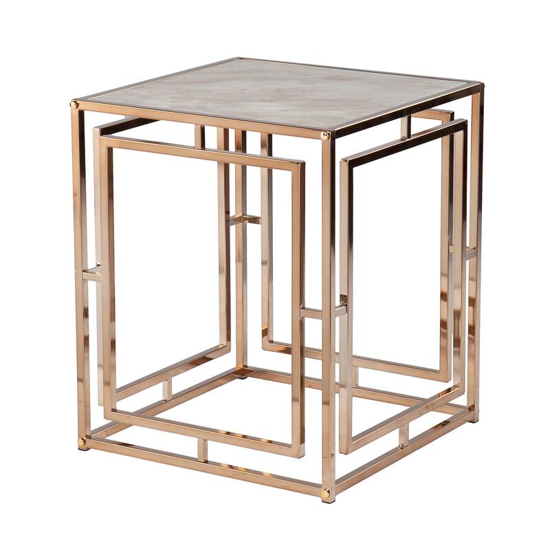SEI Furniture Simons Transitional Faux Marble & Glass Top Side Table