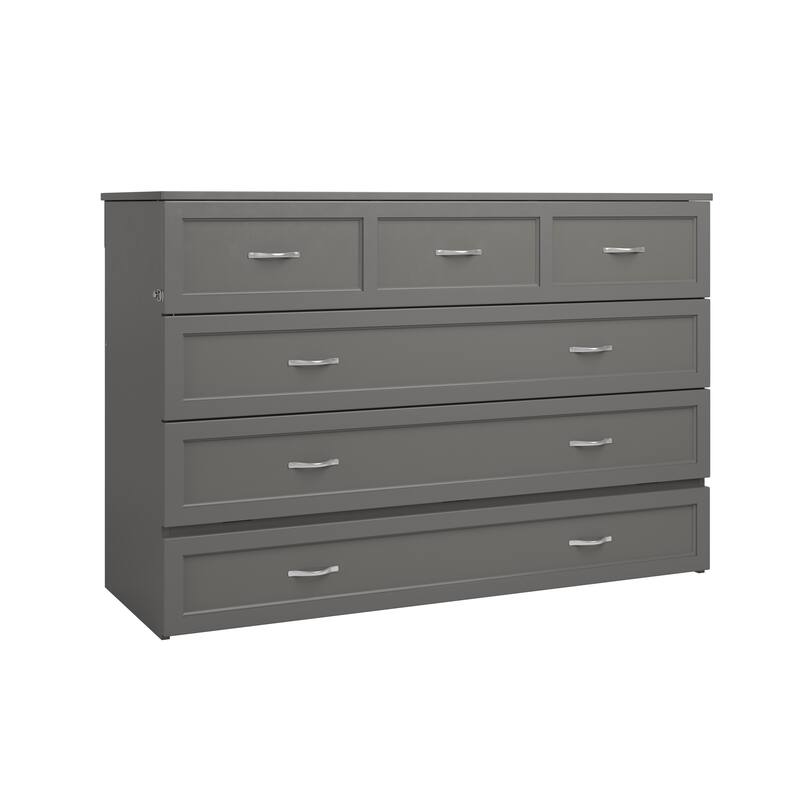 Northfield Queen Murphy Bed Chest with 6" Mattress, Storage Drawer & Built-In Charger in Grey