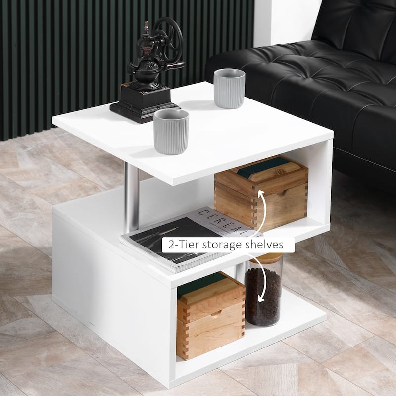 HOMCOM 20" Chic Designer S-Shaped Multi-Level Accent End Table Shelf with Steel Poles, White
