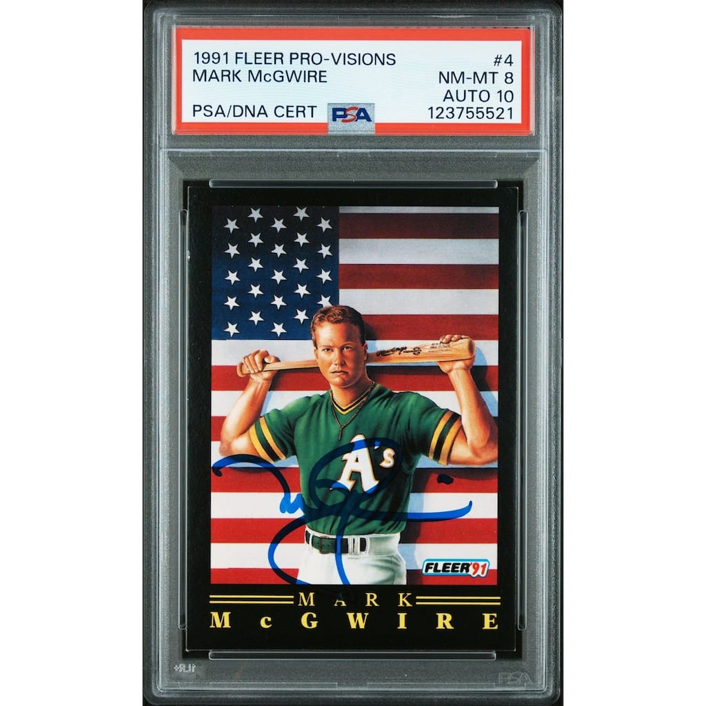 Mark McGwire 1991 Fleer Pro-Visions Signed Baseball Card #4 Graded PSA 8 Auto 10 Cert # 123755521 - 8' x 11'