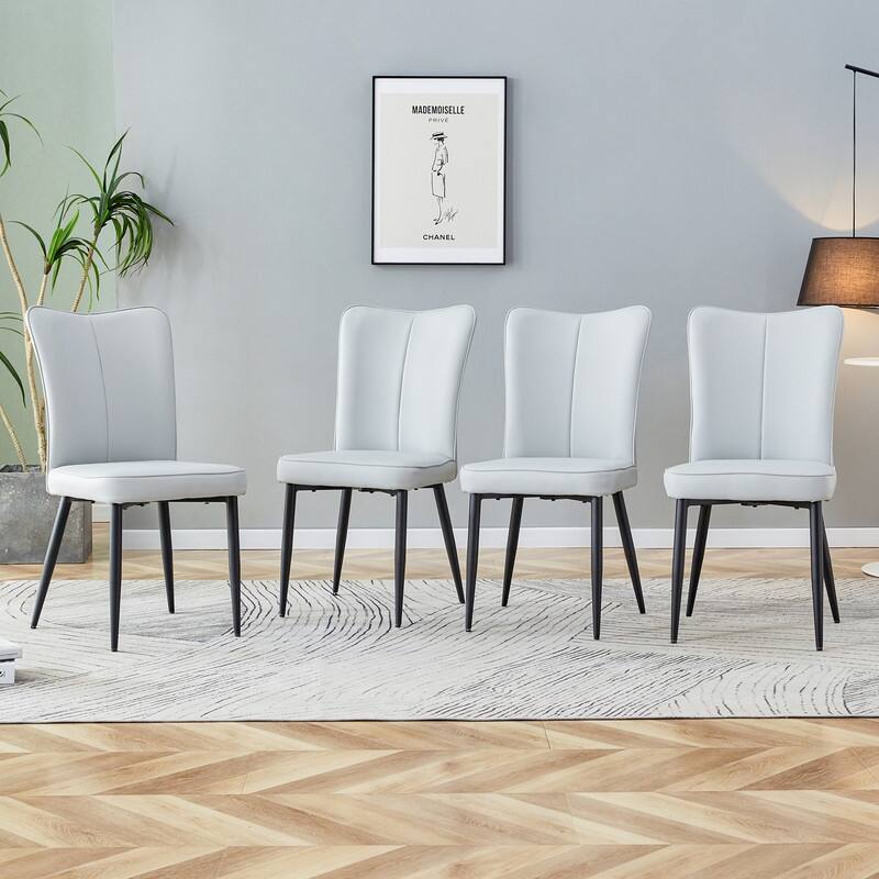 Modern/Minimalist Style PU Leather Dining Chairs Set of 4 with Black Metal Legs - Light Gray