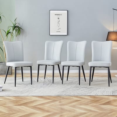 Modern/Minimalist Style PU Leather Dining Chairs Set of 4 with Black Metal Legs