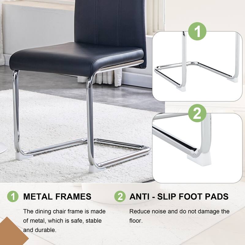 4-Pack PU Upholstered Dining Chairs - Modern High-Back Side Chairs with Sturdy Chrome-Plated Iron Tube Legs for Dining Room