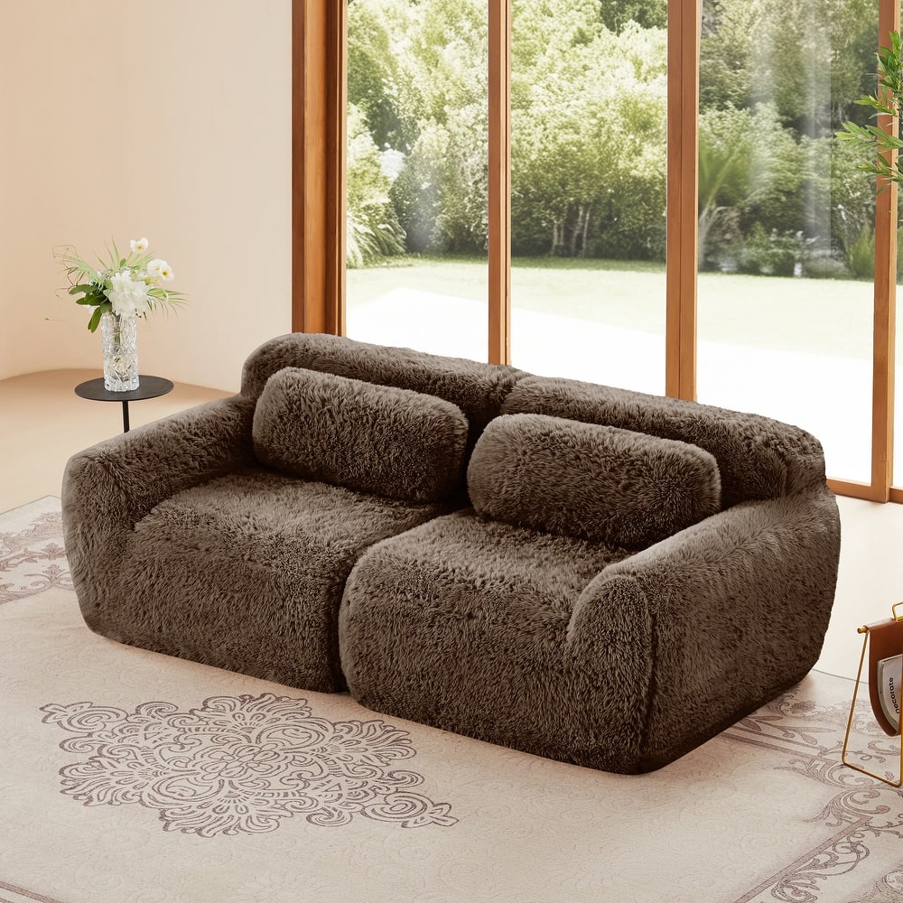 2-seater Modular Sectional Sofa Couches, Soft Fluffy Plush Fabric Bottom Anti-Slip Design, 32D High Density Sponge