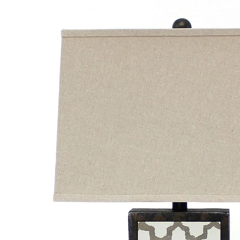 Rock Base Table Lamp Set of 2 with Drum Shade and Quatrefoil Pattern,Brown