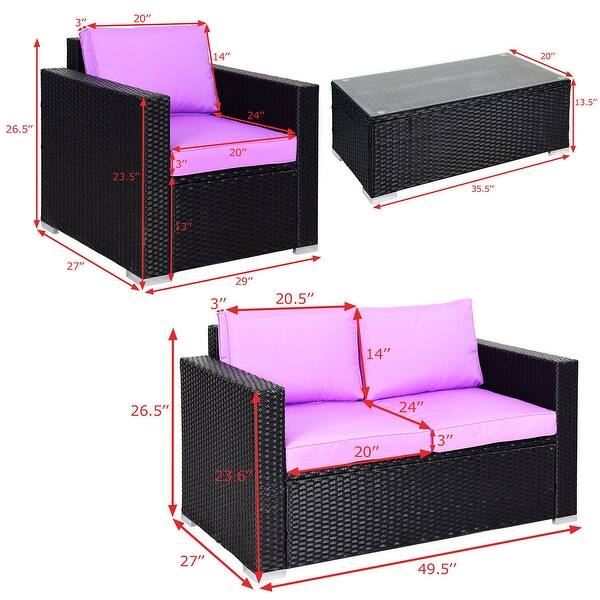 Shop Gymax 4pc Rattan Patio Furniture Set Outdoor Wicker With Purple Cushion Overstock 27282461