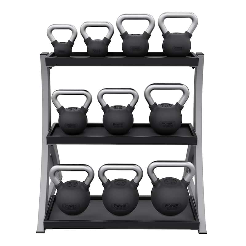 Power Systems Studio Premium 3-Tier Kettlebell Rack – Holds Up to 12 - Grey/Black
