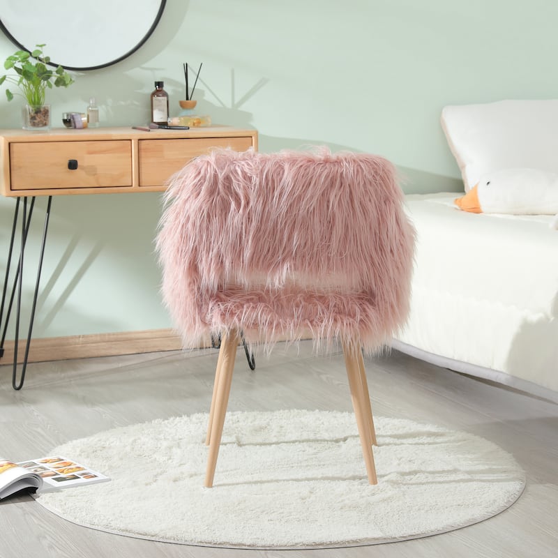 Faux Fur Upholstered Make-up Chair Side Dining Chair with Metal Leg
