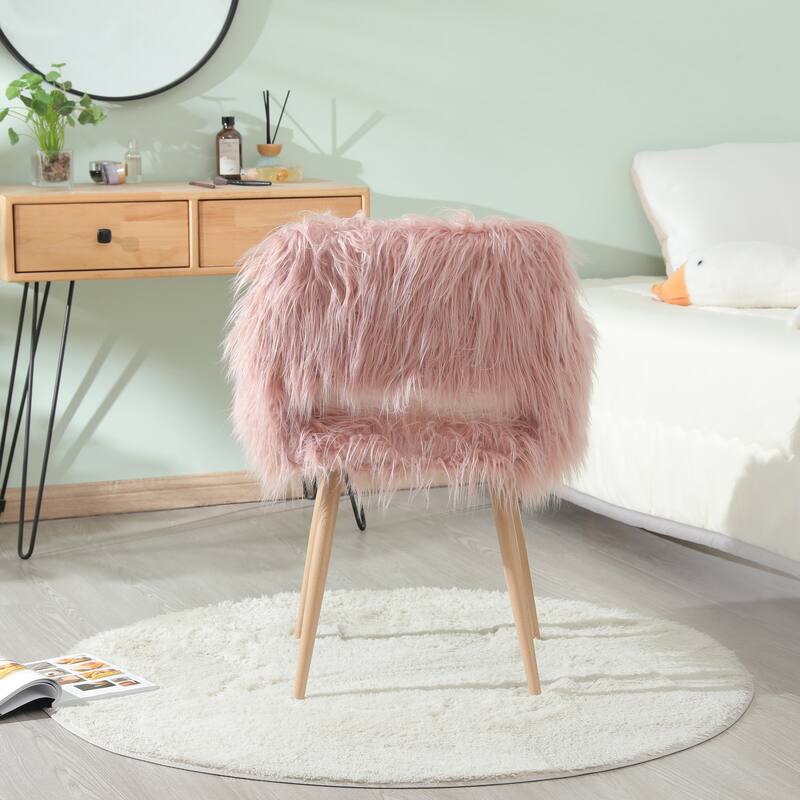 White Faux Fur Upholstered Make up Chair Side Dining Chair