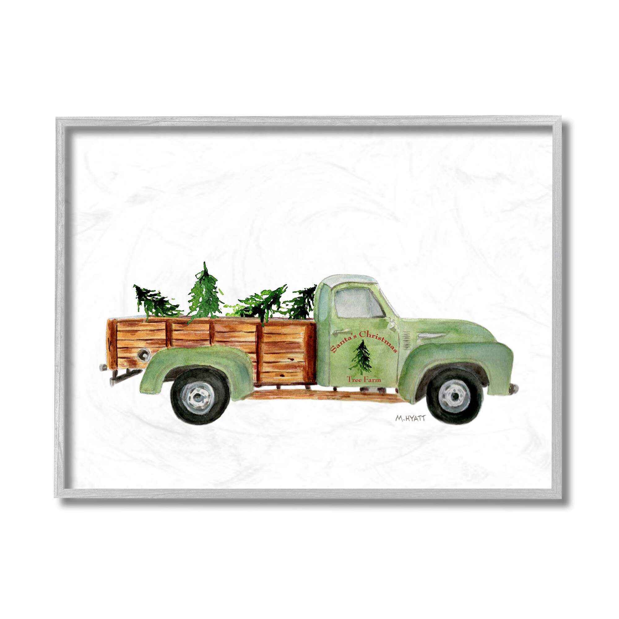 Shop Stupell Industries Santa S Christmas Tree Farm Green Vintage Truck Framed Wall Art Overstock 32077516