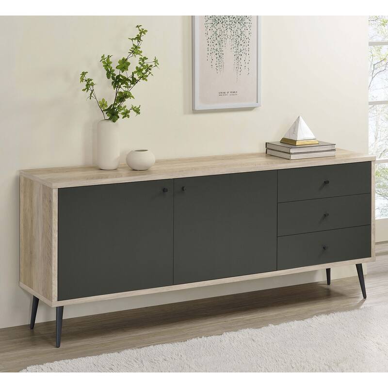 2 Doors and 3 Drawers Wooden Accent Cabinet in Grey and Antique Pine