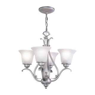 Mini Chandelier 4 Light Brushed Nickel Antique White Glass Ceiling Light - 18