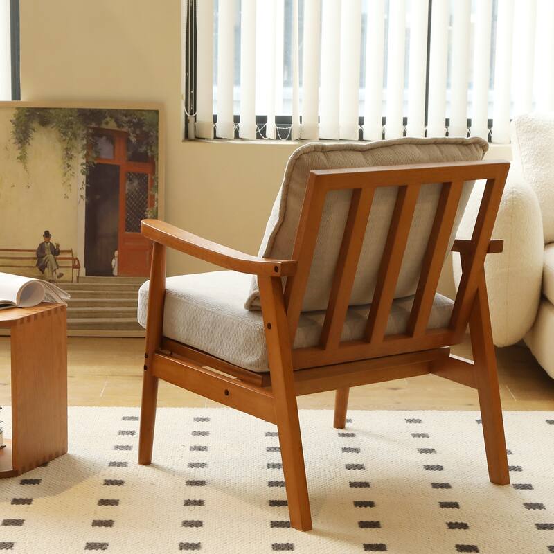 Accent Chair with Solid Wood Frame, Living Room Chair with Soft Fabric Cushion, Cozy Bedroom Chair, Comfy Armless Reading Chair