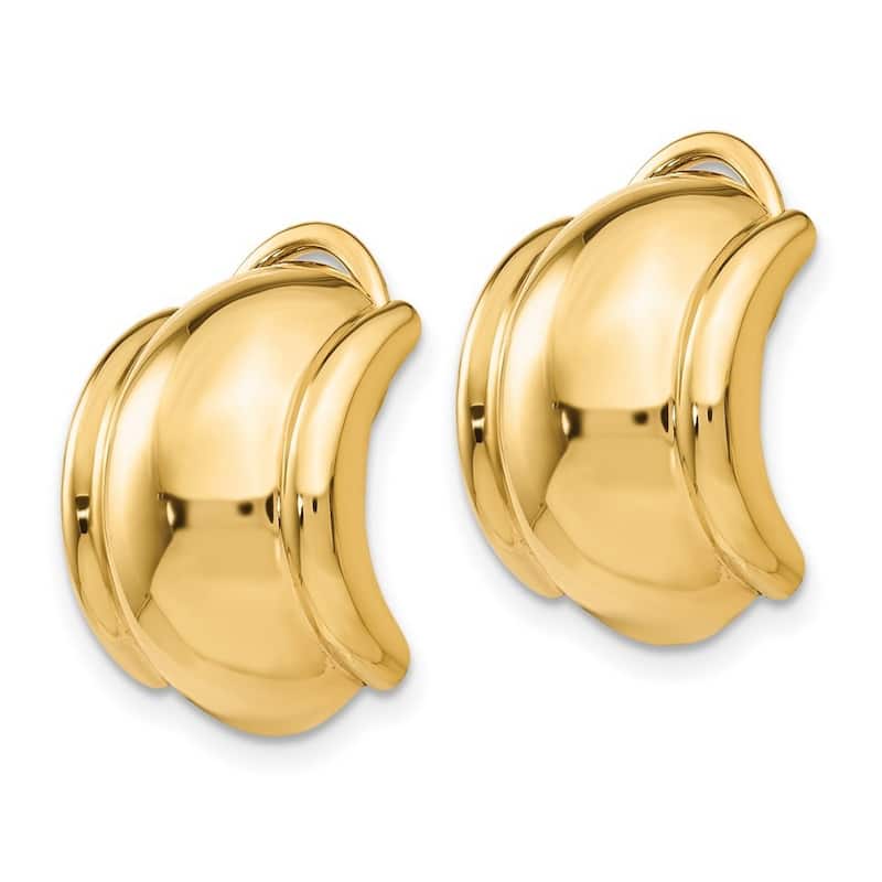 Curata 14k Yellow Gold Hollow Polished Omega Clip Non Pierced Earrings - 16x12mm