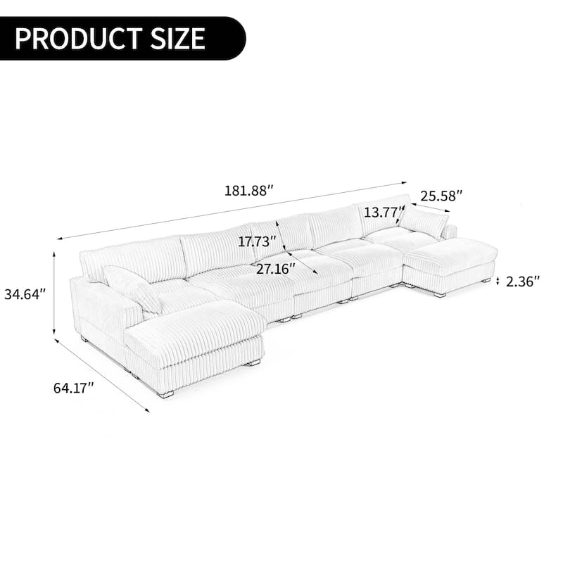 Modern Oversized Plush Corduroy Modular Sectional Sofa with 2 Ottomans