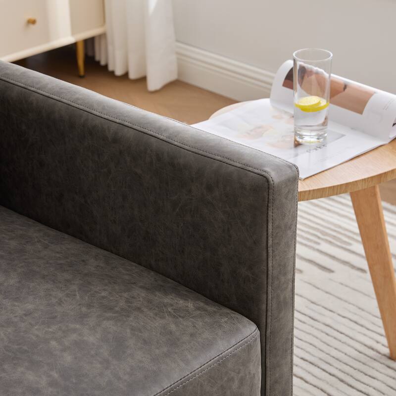 Roomfitters 30.7" Square Swivel Accent Chair, 360° Faux Leather Club Chair with Wood Trim