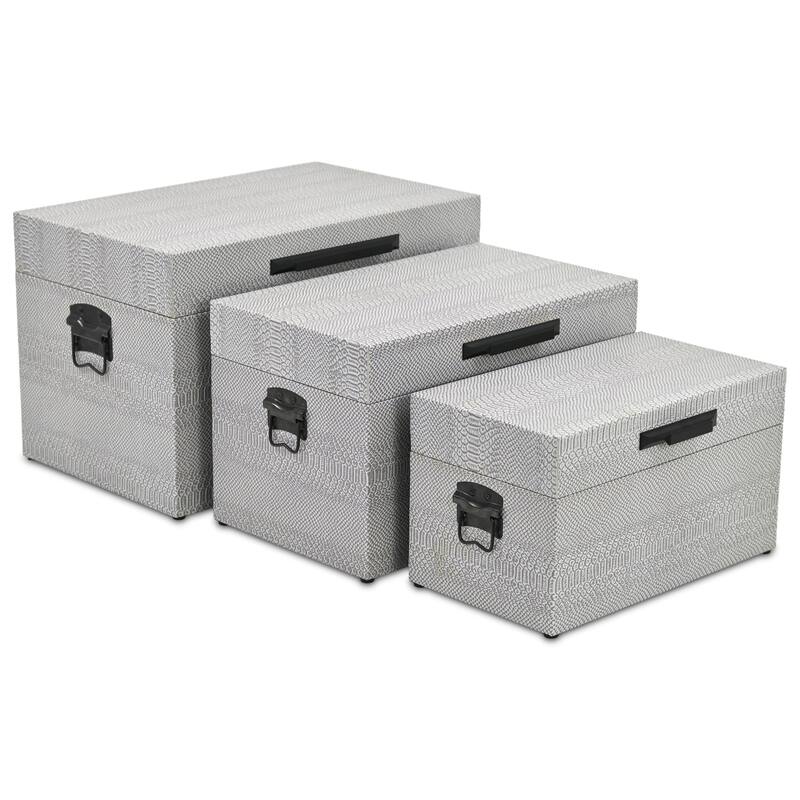 Anouk Set of 3 Rectangular Decorative Storage Trunks - Gray Faux Snakeskin - N/A