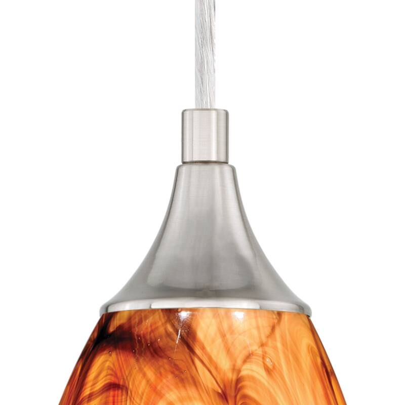 Milano Satin Nickel Mini Pendant Ceiling Light Amber Fire Glass - 4.75-in W x 9.75-in H x 4.75-in D