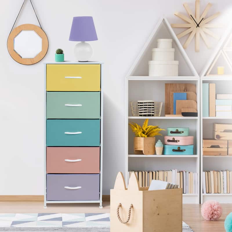 Dresser w/ 5 Drawers Furniture Tall Storage Organizer Unit for Bedroom