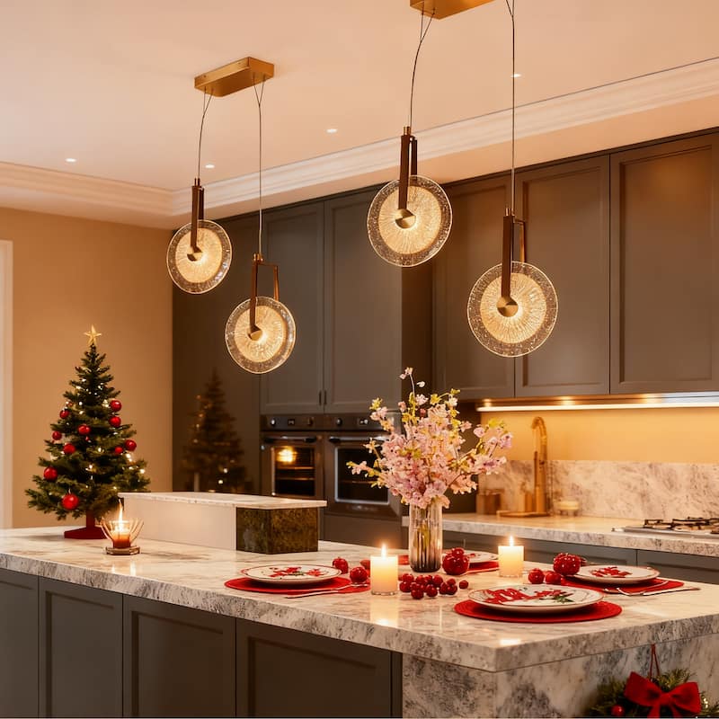 Modern Gold LED 2-Light Chandelier Art Cluster Pendant Light for Kitchen Island Foyer