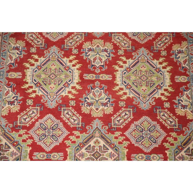 Red Geometric Kazak Area Rug Handmade Wool Carpet - 7'11" x 9'11"
