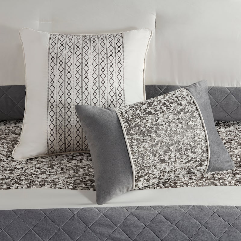 Madison Park Willow 5 Piece Textured Jacquard Stripe Comforter Set with Throw Pillows