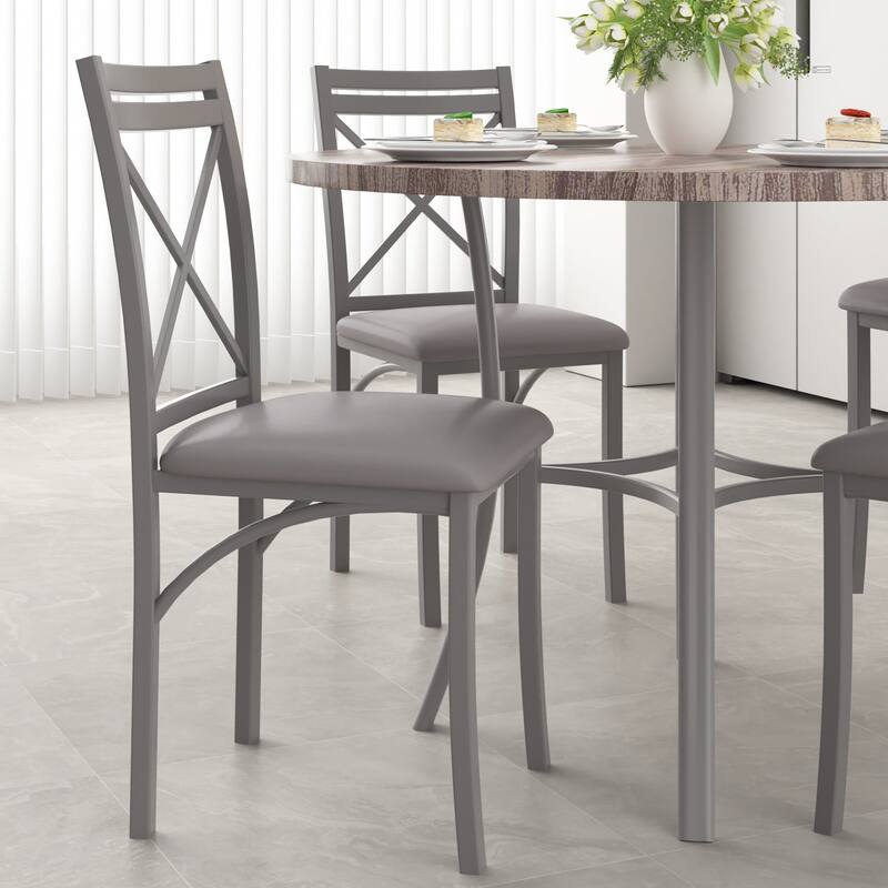 VECELO Metal Dining Chairs Set of 4 PU Leather Dining Chairs Set with X-Shaped Backrest for Kitchen & Dining Room Chairs