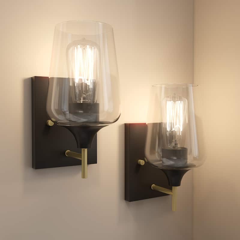 2-pack Modern 1-light Sconce Black Gold Wall Light