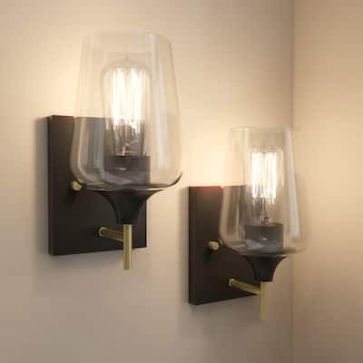 2-pack Modern 1-light Sconce Black Gold Wall Light