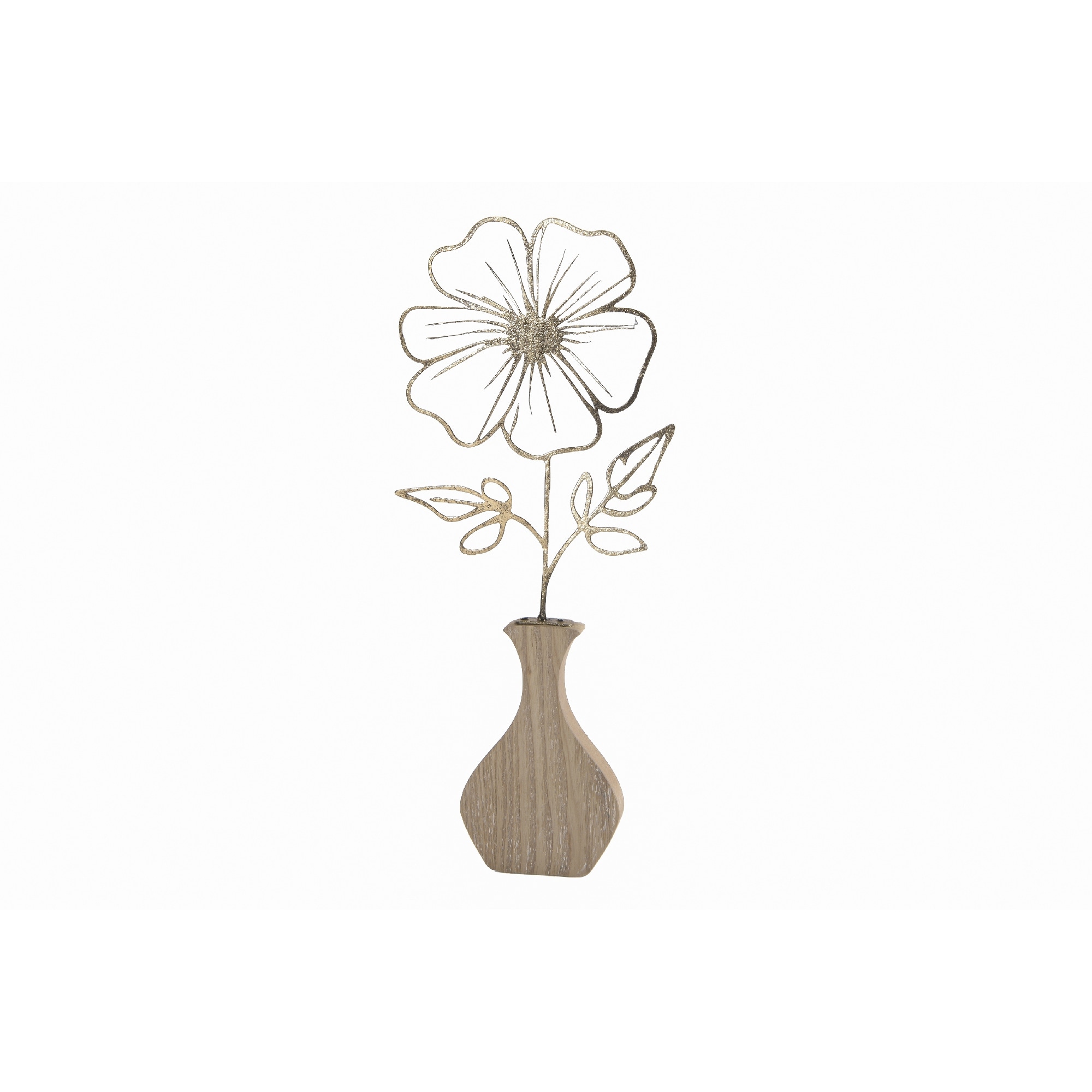 Metal Flower Décor On Wooden Base Hibiscus Gold