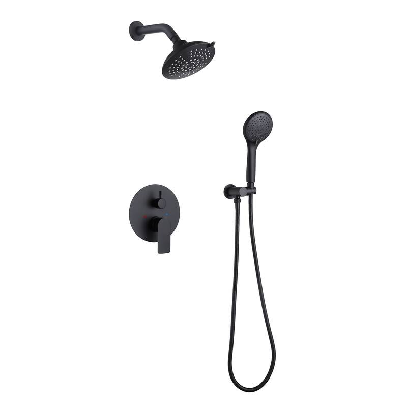 Wall Mount Shower Faucet With Hand Shower, Matte Black Shower System Sets for Bathroom Rainfall Shower Head With Rough-in Valve - Matte Black