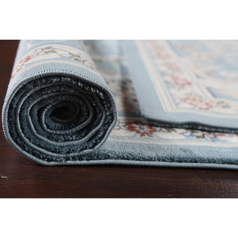 Light Blue Floral Medallion Transitional Turkish Rug Oriental Carpet