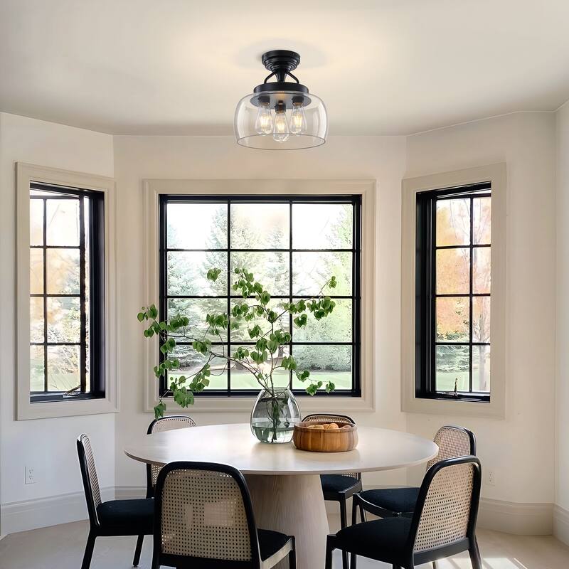 Starsky 3-Light Modern Clear Glass Dome Flush Mount Ceiling Light, Thick One-Piece Drum Shade