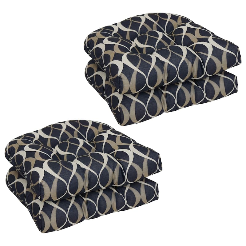 19-inch Rounded Back Premium Woven Outdoor Chair Cushions (Set of 4) - 19 x 19 - Duo Indigo