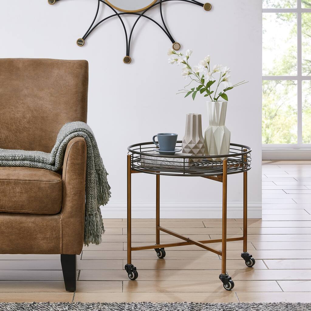 FirsTime & Co. Upton Industrial Farmhouse Luxe Cart Table, American Crafted, Gold, Metal, 20 x 20 x 19.5 in