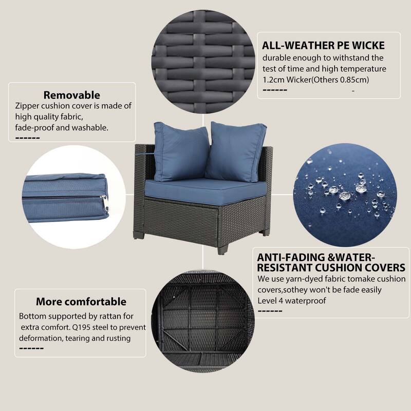 7-Piece PE Rattan Wicker Outdoor Patio Sectional Sofa Set with Cushions and Coffee Table