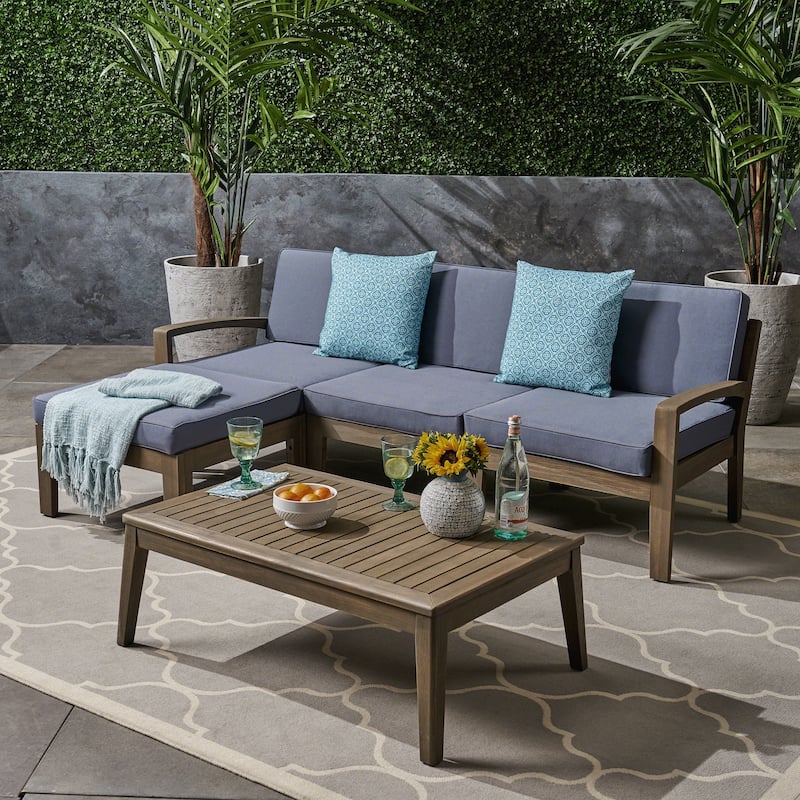 L Shape 3pcs Acacia Sectional Patio Sofa Set - Grey