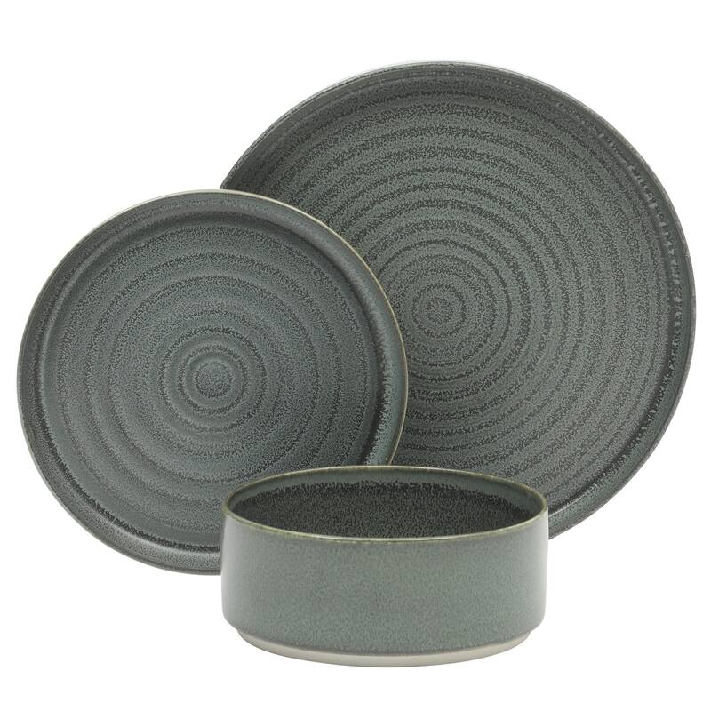 Gibson Elite Echo Bay 12 Piece Porcelain Reactive Glaze (Service for 4) Ceramic Plates and Bowls Dinnerware Set