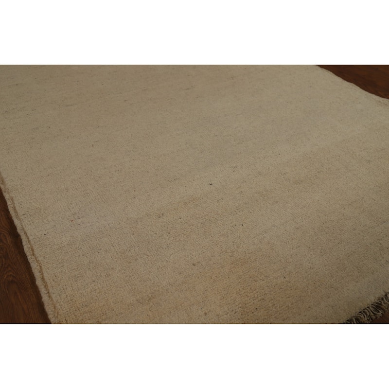 Beige Modern Gabbeh Runner Rug Handmade Wool Carpet - 3'2" x 9'8"