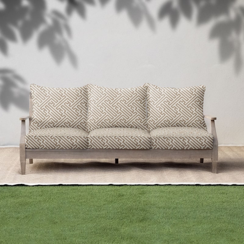Sorra Home Outdura Labyrinth Ochre Indoor/Outdoor Corded Pillow and Cushion Sofa Set - 23.5 in x 23 in x 5 in - Labyrinth Ochre