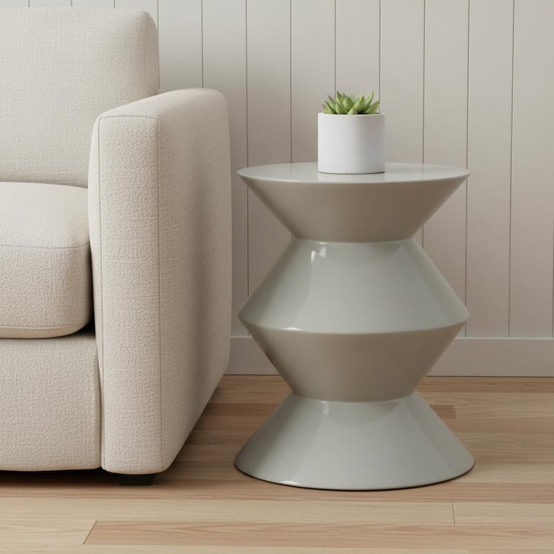 HomeRoots 18" Light Gray Wood Round Top Geo Pedestal End Table - 14.00 in. x 18.00 in. x 14.00 in. - Light Gray - Wood